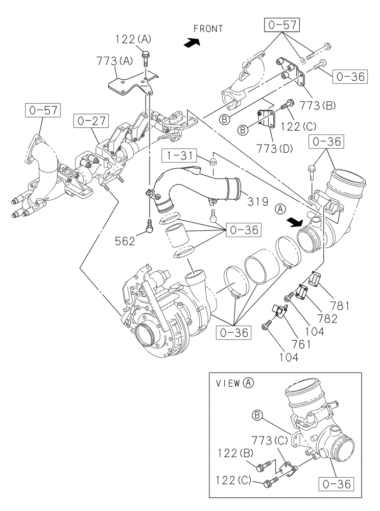 Схема запчастей Case CX470C - (02-025-02[01]) - INTAKE PIPE (01) - ENGINE