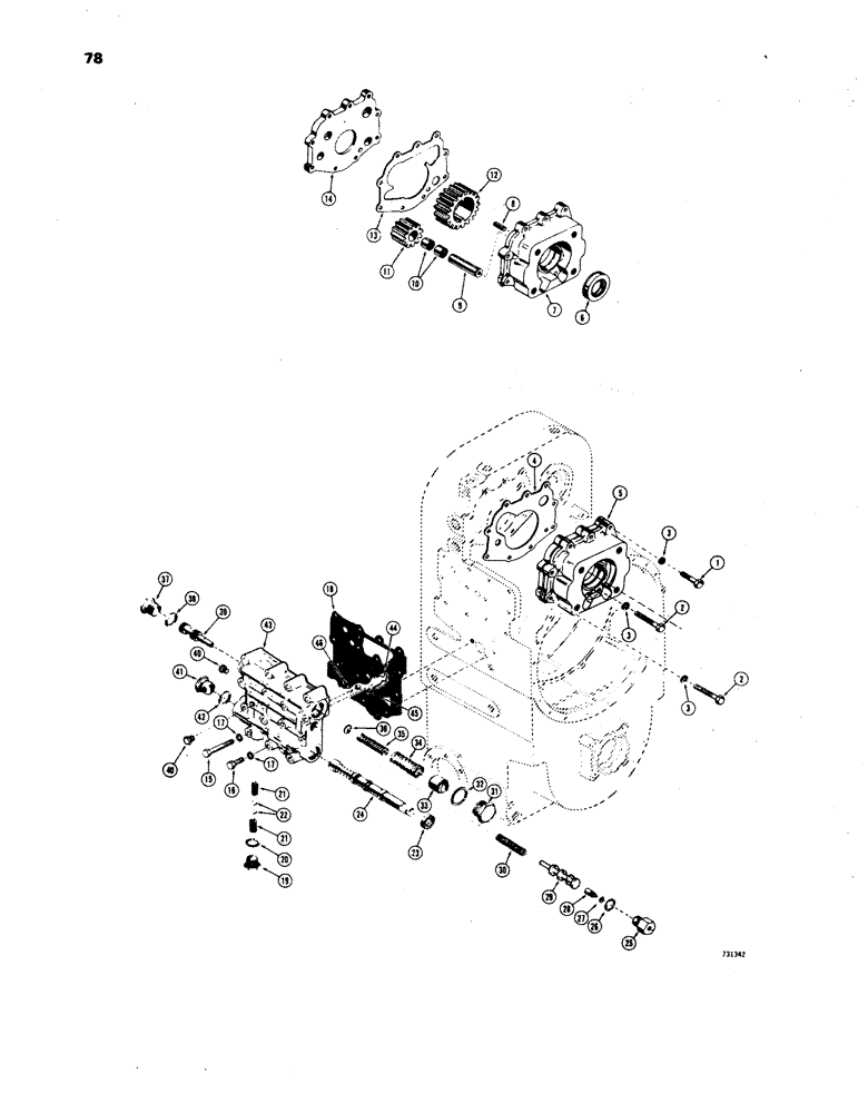 Схема запчастей Case W24B - (078) - TRANSMISSION, CHARGING PUMP AND CONTROL VALVE (06) - POWER TRAIN