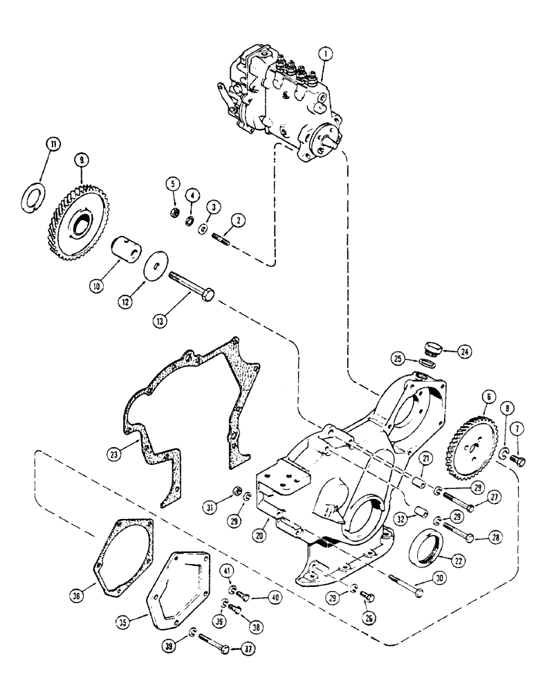 Схема запчастей Case 336B - (36) - FUEL INJECTION PUMP DRIVE, 336BD & 336BDT DIESEL ENGINES 