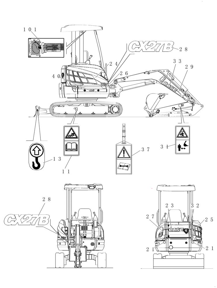 Схема запчастей Case CX27B - (4.520[01]) - DECALS - CANOPY (04) - Section 4