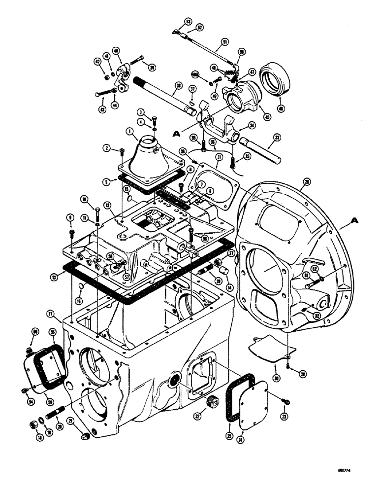 Схема запчастей Case 300 - (040) - TRANSMISSION ASSEMBLY, TRACTORS SERIAL NO. 5255 TO 5769, TRANSMISSION & CLUTCH HOUSING & RELATD PART (03) - TRANSMISSION