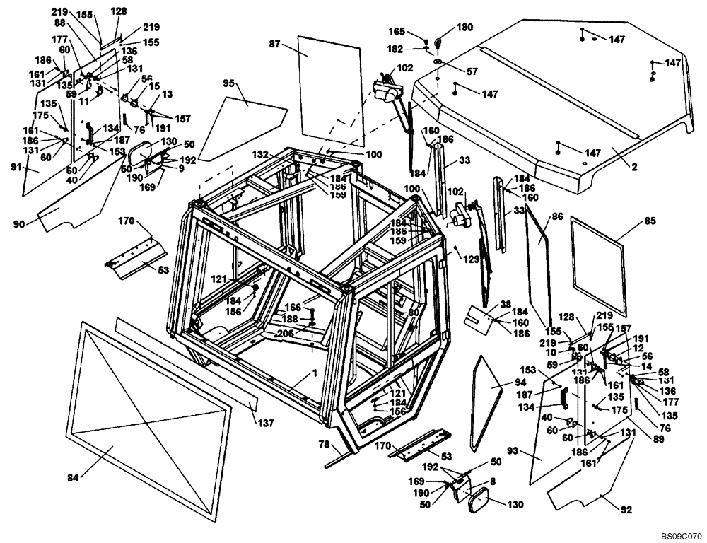 Схема запчастей Case DV210 - (90.150.01[02]) - CAB GLASS (GROUP 165B-ND129431) (90) - PLATFORM, CAB, BODYWORK AND DECALS
