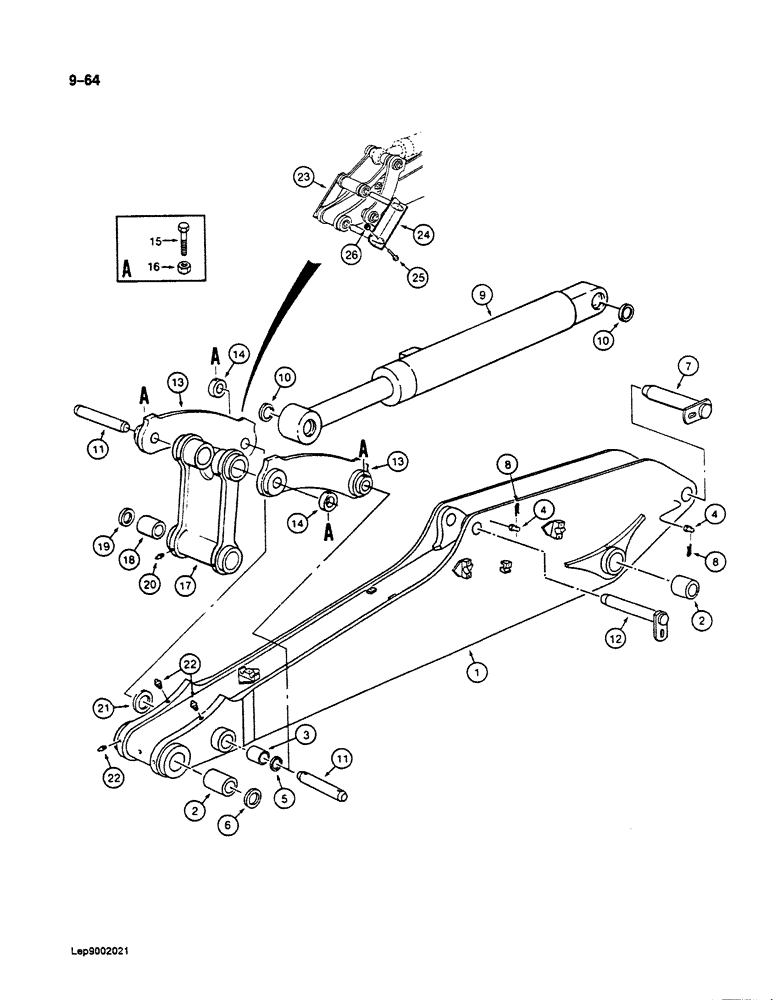 Схема запчастей Case 125B - (9-064) - ARM, LINKS & MOUNTING PINS, W/ 10 6" (3.2 M) ARM, P.I.N. 21807, 21808,21810-21868, 26801 & AFT (09) - CHASSIS