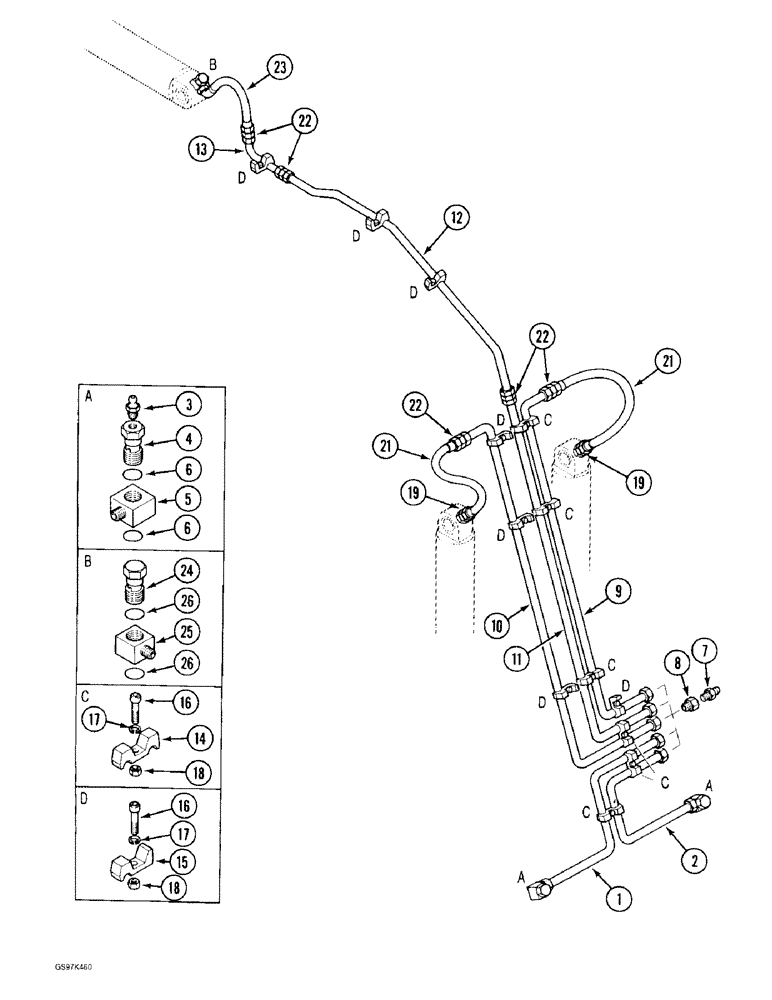 Схема запчастей Case 170C - (9-050) - BOOM LUBRICATION LINES (09) - CHASSIS