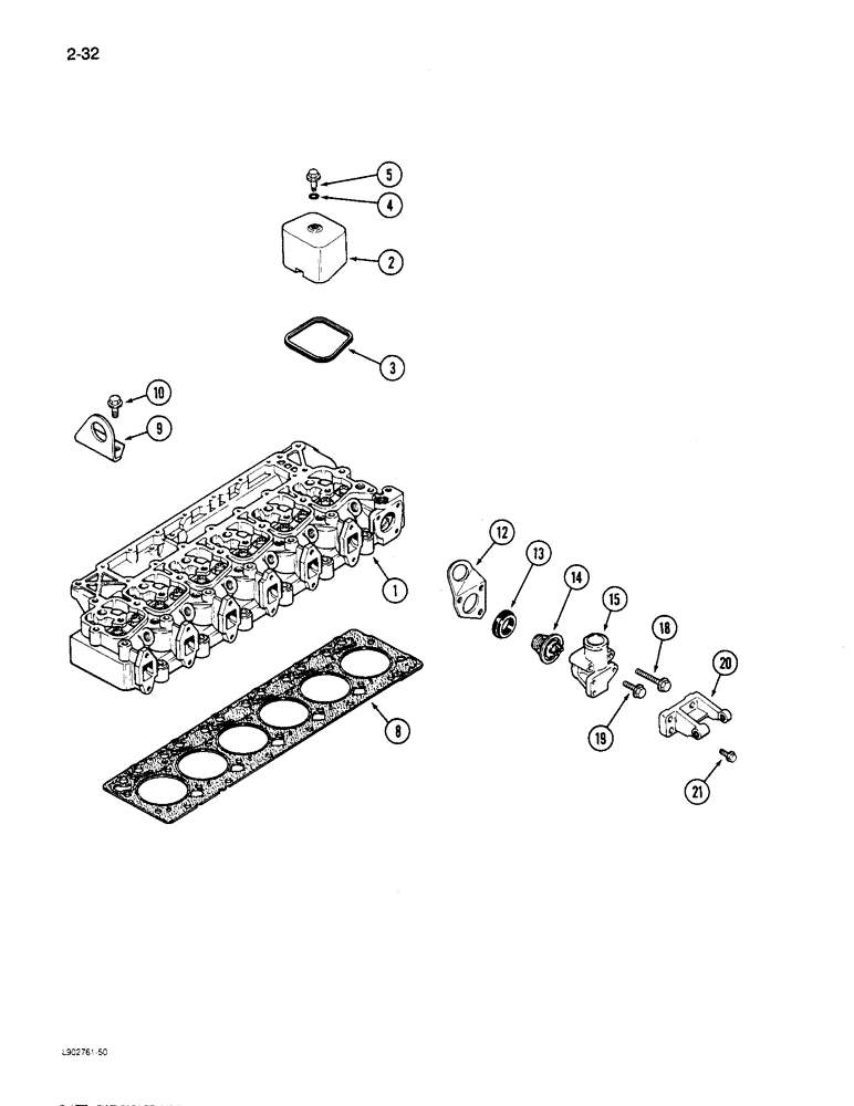 Схема запчастей Case 1085C - (2-32) - CYLINDER HEAD COVER, 6T-590 ENGINE (02) - ENGINE