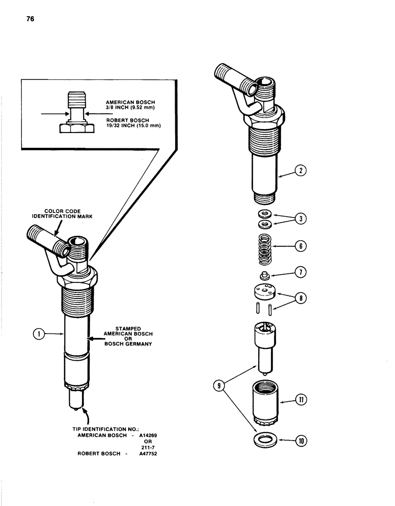 Схема запчастей Case 1280B - (076) - FUEL INJECTOR NOZZLE, 504BDT DIESEL ENGINE, RED COLOR CODE IDENTIFICATION (03) - FUEL SYSTEM