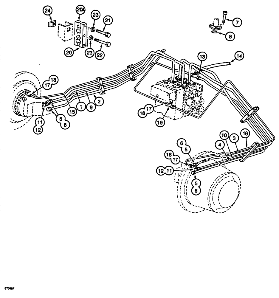 Схема запчастей Case 688 - (7-02) - TRACK DRIVE AND BRAKE HYDRAULIC LINES, P.I.N. FROM 74123 TO 74227 (07) - BRAKES