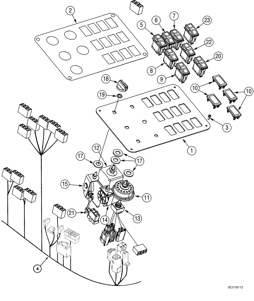 Схема запчастей Case 621D - (04-04) - PANEL, CONTROL - SWITCHES - CAB (04) - ELECTRICAL SYSTEMS