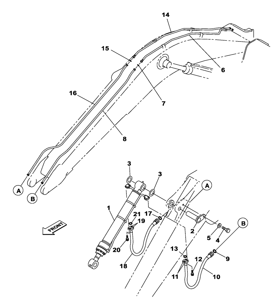 Схема запчастей Case CX350C - (08-014[00]) - HYDRAULIC CIRCUIT - BUCKET CYLINDER - DIPPER - 3.25 M (08) - HYDRAULICS