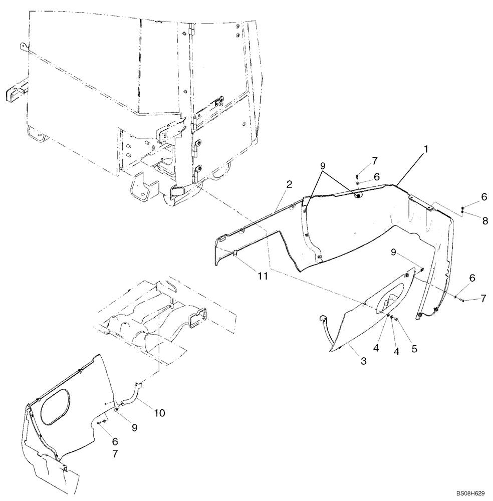 Схема запчастей Case 921E - (09-31) - COVERS - CAB AND CANOPY, LOWER (09) - CHASSIS