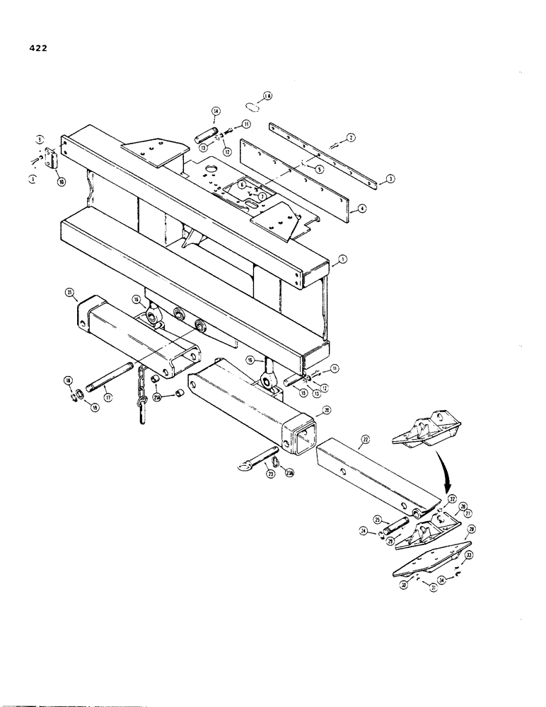 Схема запчастей Case 35 - (422) - MOUNTING FRAME AND STABILIZERS, FOR SIDE SHIFT BACKHOE 