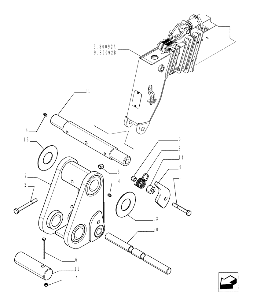 Схема запчастей Case TX1055 - (9.81130[01]) - MECHANICAL QUICK HOOKER - OPTIONAL CODE 749219001 (83) - TELESCOPIC SINGLE ARM