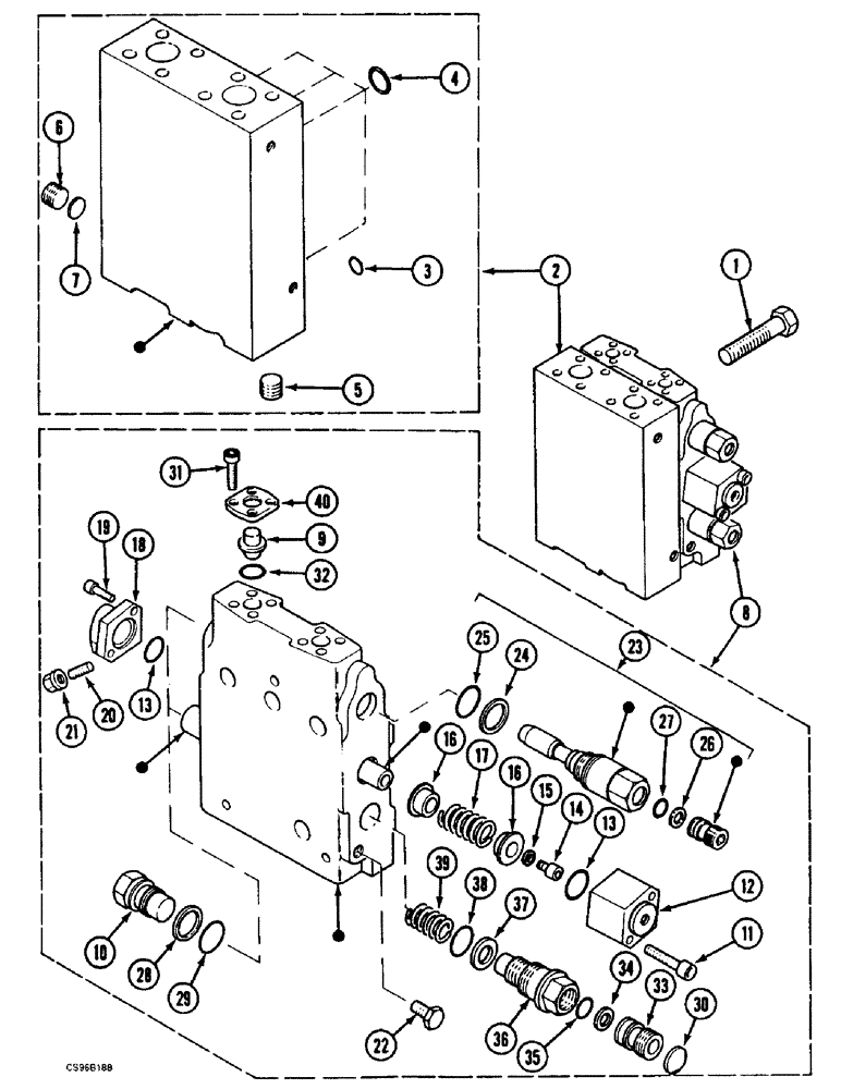 Схема запчастей Case 688BCK - (8E-32) - CONTROL VALVE - HAMMER, 688B CK (120301-120...) (07) - HYDRAULIC SYSTEM