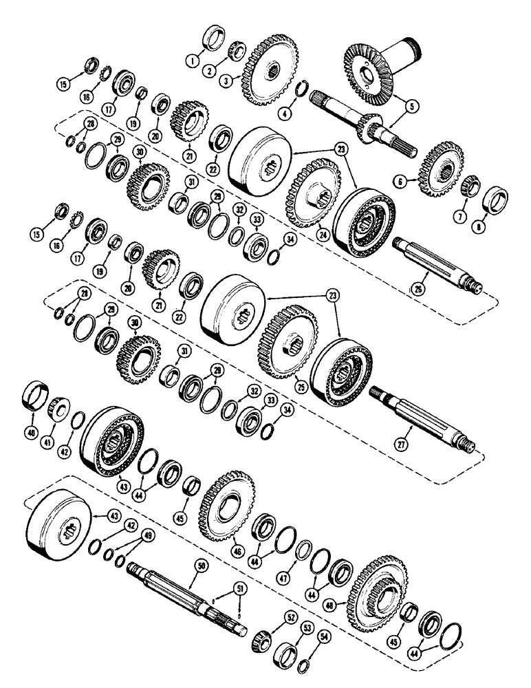 Схема запчастей Case 750 - (078) - TRANSMISSION SHAFTS - CLUTCHES AND GEARS, 1ST USED TRANS. S/N 2129206 (03) - TRANSMISSION