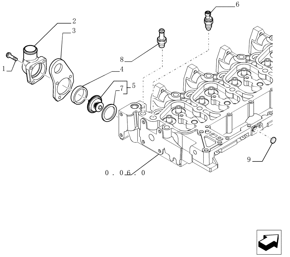 Схема запчастей Case TX945 - (0.32.6[01]) - THERMOSTAT - ENGINE COOLING SYSTEM (10) - ENGINE