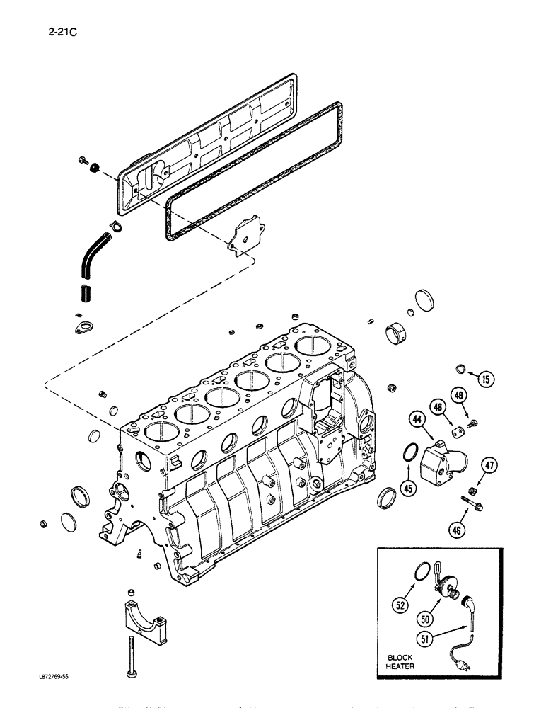 Схема запчастей Case 850D - (2-21[C]) - CYLINDER BLOCK, 6-590 ENGINE, PRIOR TO ENGINE SERIAL NO.44511034 (02) - ENGINE