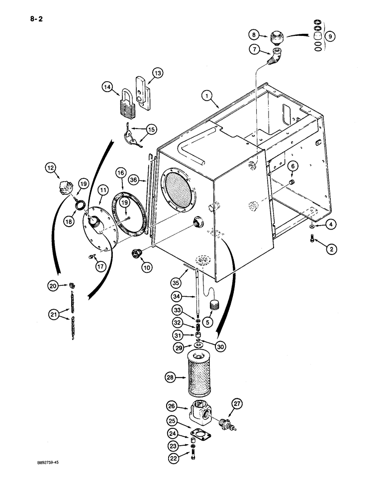 Схема запчастей Case 650 - (8-02) - HYDRAULIC RESERVOIR (08) - HYDRAULICS