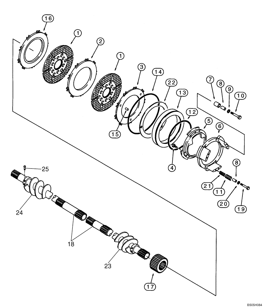 Схема запчастей Case 590SL - (7-03A) - 127599A3 OR 127599A5 REAR DRIVE AXLE, DIFFERENTIAL BRAKE (07) - BRAKES