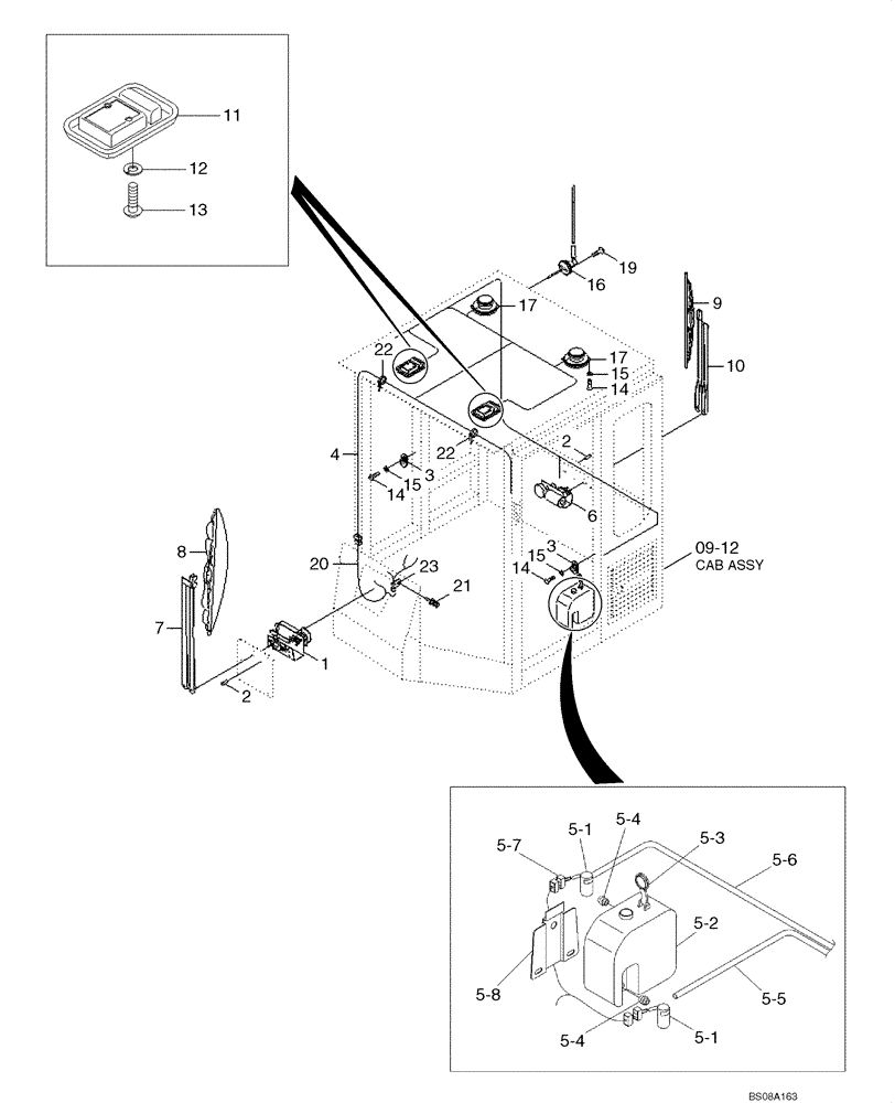 Схема запчастей Case 1221E - (04-07[01]) - DRIVER CAB - WASHER /WIPER/ ANTENNA (87700429) (04) - ELECTRICAL SYSTEMS