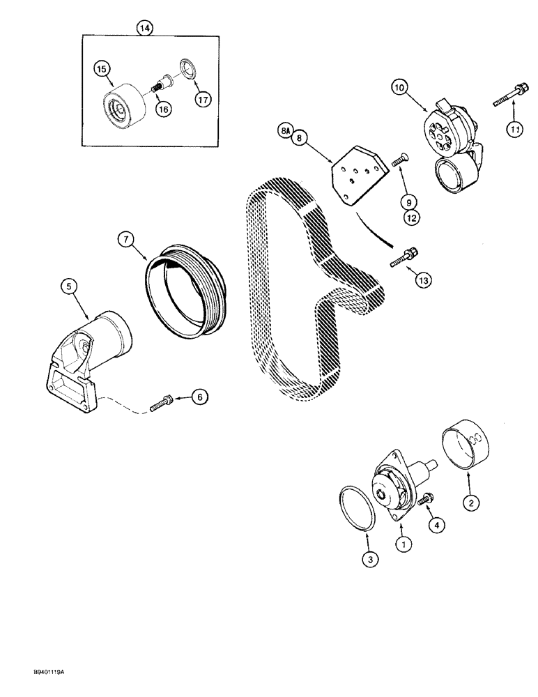 Схема запчастей Case 480F LL - (2-16) - WATER PUMP SYSTEM, 4-390 ENGINE (02) - ENGINE