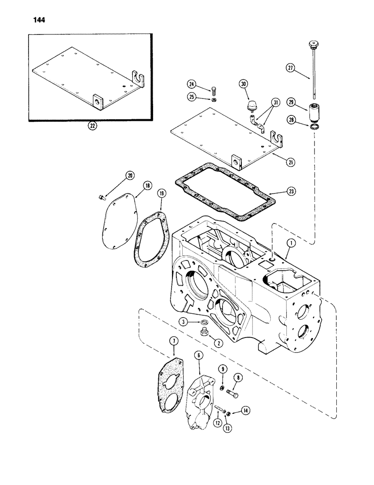 Схема запчастей Case 584C - (144) - TRANSMISSION HOUSING, TRANSAXLE, PRIOR TO TRANSMISSION SERIAL NUMBER 10256058 (21) - TRANSMISSION