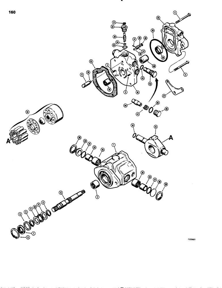 Схема запчастей Case 1845S - (160) - D75924 VARIABLE DISPLACEMENT PUMP, CESSNA NO. 70442-DBA (35) - HYDRAULIC SYSTEMS