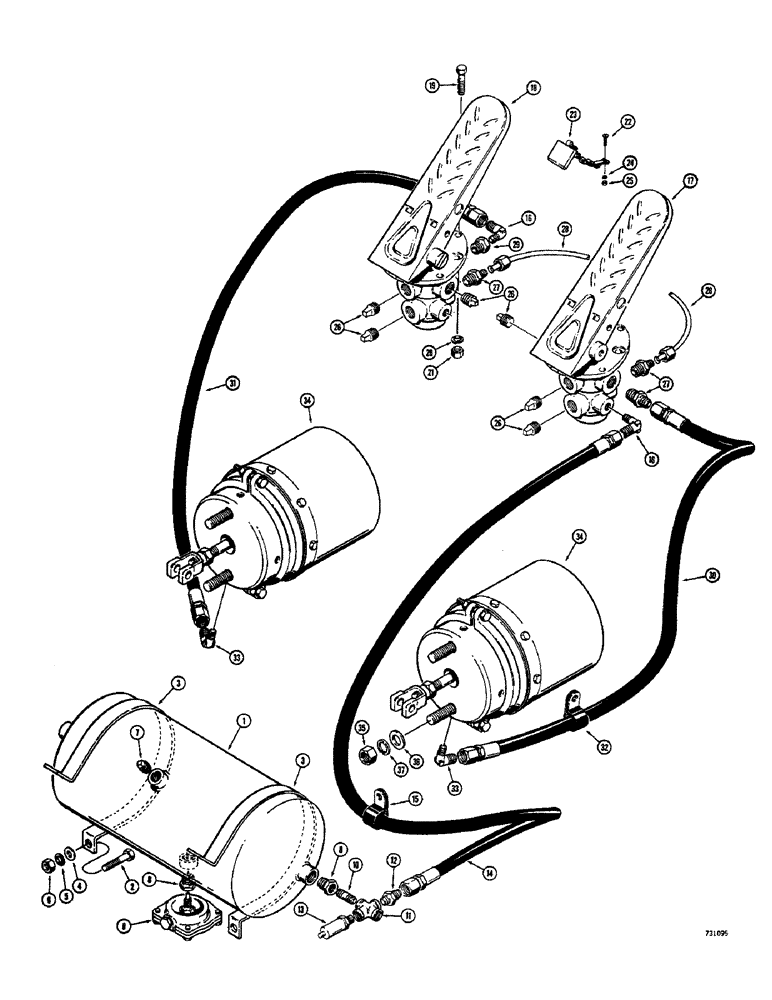 Схема запчастей Case 680CK - (101A) - BRAKE SYSTEM, RESERVOIR TO BRAKE TREADLES AND BRAKE CHAMBERS ( LATE PRODUCTION) (33) - BRAKES & CONTROLS