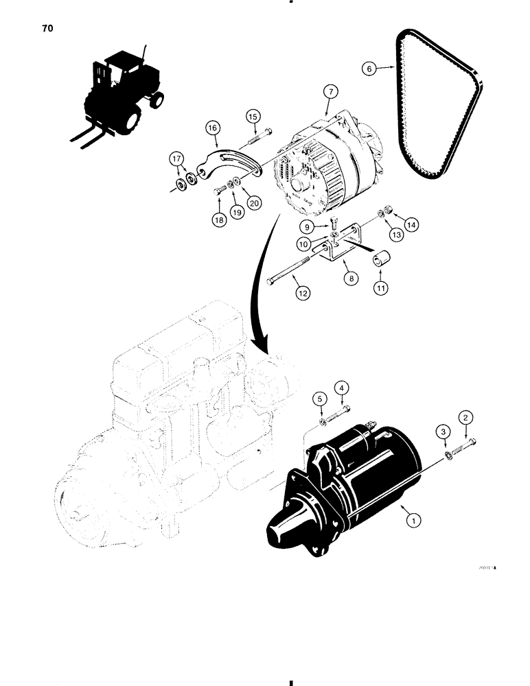 Схема запчастей Case 585C - (070) - STARTER AND ALTERNATOR MOUNTING (55) - ELECTRICAL SYSTEMS