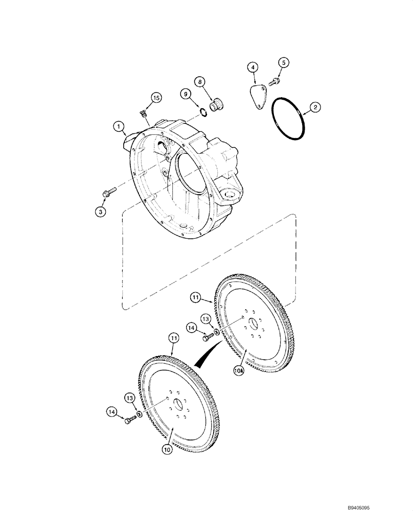 Схема запчастей Case 1840 - (02-29) - FLYWHEEL AND HOUSING, 4-390 ENGINE (02) - ENGINE