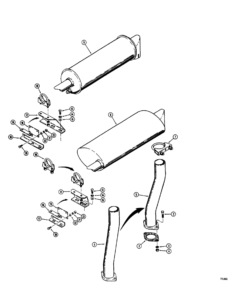 Схема запчастей Case 1700-SERIES - (068) - MUFFLER AND EXHAUST SYSTEM, USED S/N 9816499 AND AFTER AND ON PRIOR MODELS AS SERVICE REPLACEMENT (10) - ENGINE