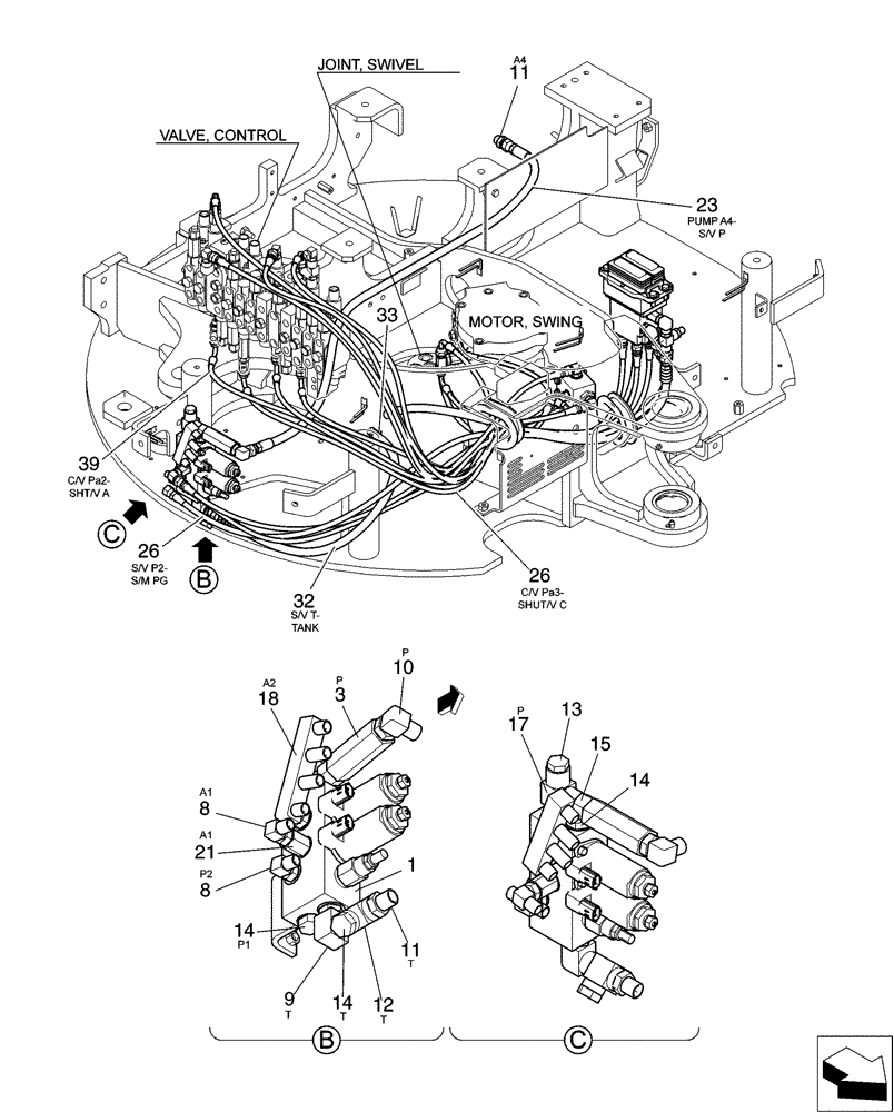 Схема запчастей Case CX31B - (01-056[02]) - CONTROL LINES, VALVE (35) - HYDRAULIC SYSTEMS