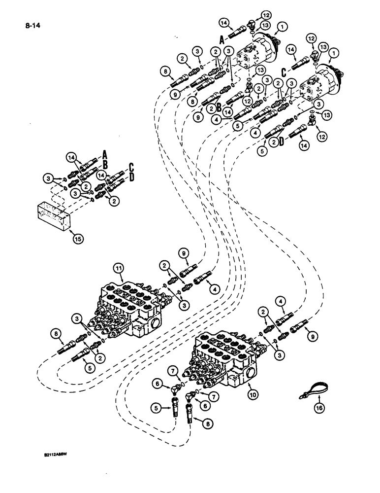 Схема запчастей Case 1187C - (8-14) - HYDRAULIC CIRCUIT FOR CONTROLS, FOOT PEDAL CONTROL VALVE LINES (08) - HYDRAULICS