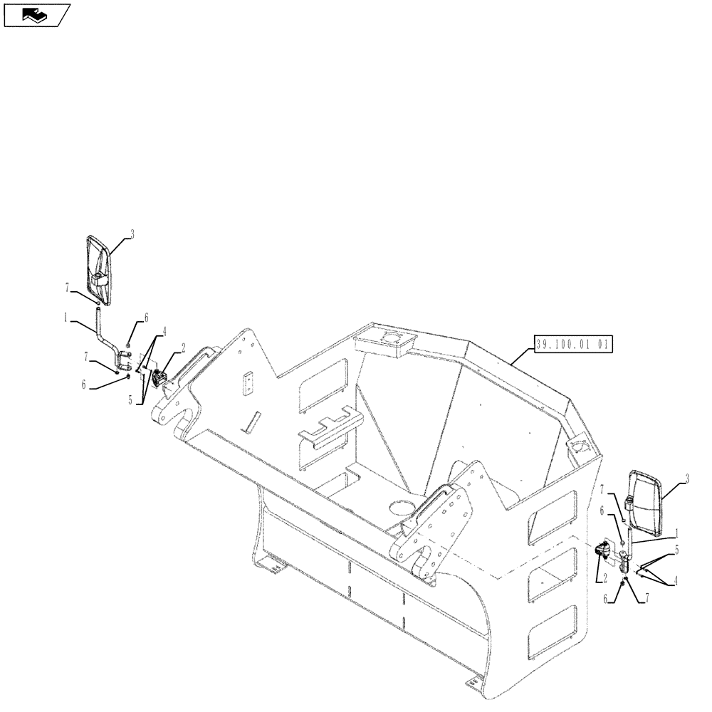 Схема запчастей Case DV210 - (39.100.01[03]) - FRONT FRAME MIRRORS (GROUP 156-ND138073) - AFTER DDDDV210NANTL2001 (39) - FRAMES AND BALLASTING