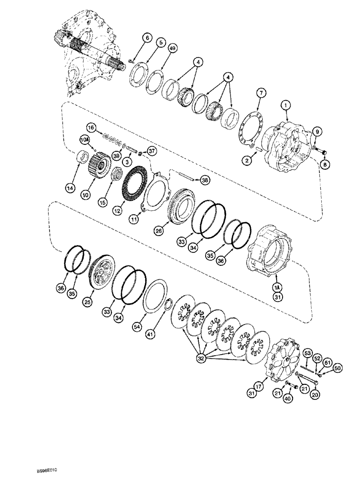 Схема запчастей Case 1150G - (7-002) - TRANSMISSION BRAKES, HOUSING, DISCS AND ADJUSTERS (04) - UNDERCARRIAGE