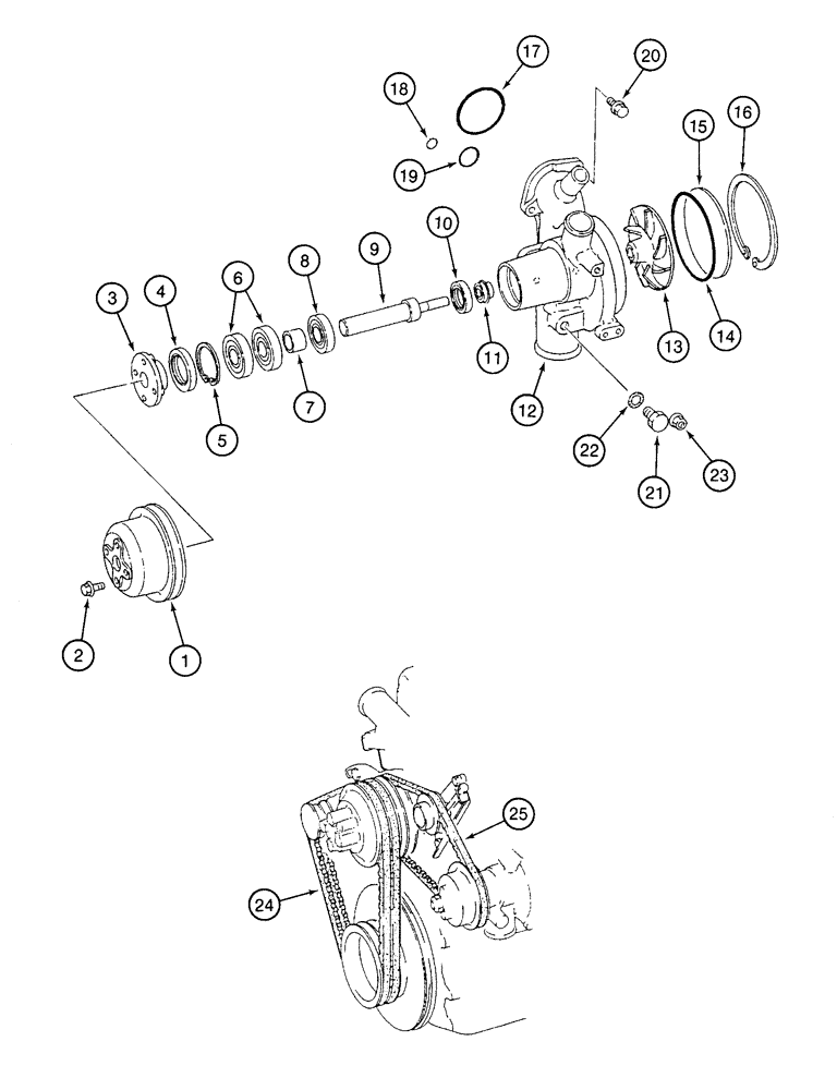 Схема запчастей Case 9060 - (2-16) - WATER PUMP AND BELTS (02) - ENGINE