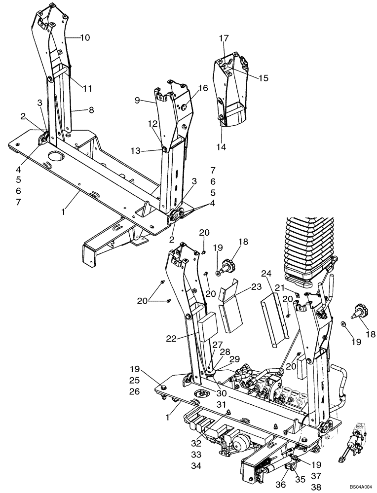 Схема запчастей Case 580SM - (09-13) - BACKHOE CONTROL TOWER SUPPORT, WITH PILOT CONTROLS (09) - CHASSIS/ATTACHMENTS