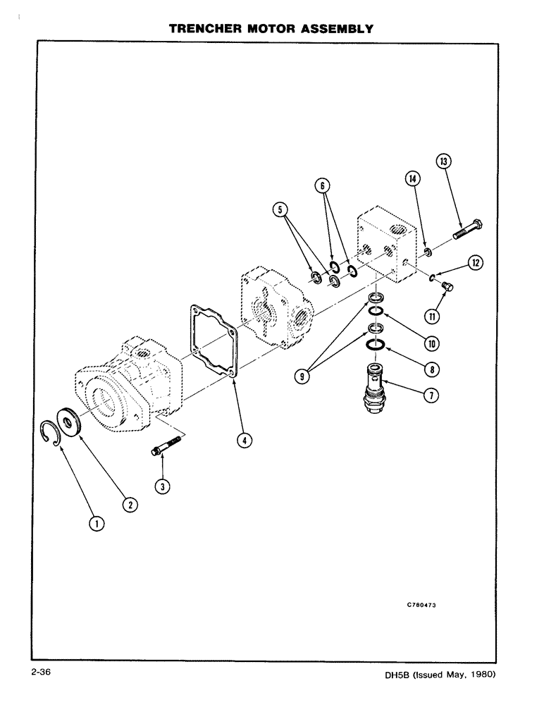 Схема запчастей Case DH5 - (2-36) - TRENCHER MOTOR ASSEMBLY (35) - HYDRAULIC SYSTEMS