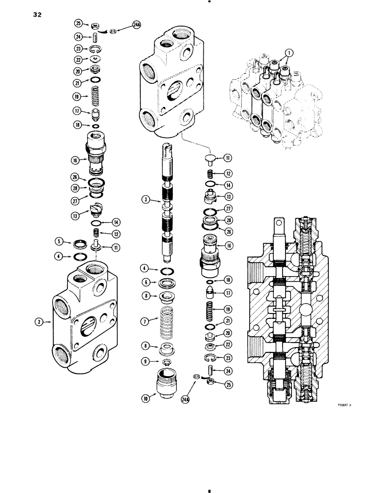 Схема запчастей Case 35 - (032) - BACKHOE CONTROL VALVE, DIPPER AND BUCKET SECTION 