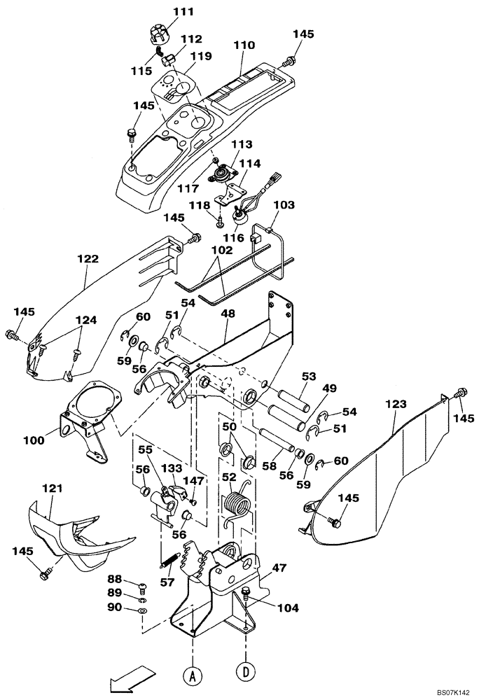 Схема запчастей Case CX130B - (09-34) - OPERATORS COMPARTMENT - HAND CONTROL ARM, RIGHT (09) - CHASSIS/ATTACHMENTS