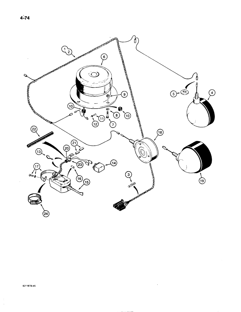 Схема запчастей Case W11B - (4-074) - ELECTRICAL SYSTEM, FLOOD LAMPS, STROBE LAMP, AND TURN SIGNAL (04) - ELECTRICAL SYSTEMS