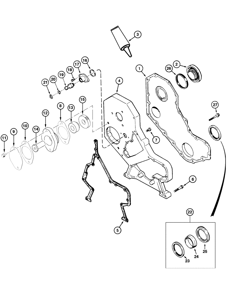 Схема запчастей Case 845 - (02-26[01]) - TIMING GEAR HOUSING (02) - ENGINE