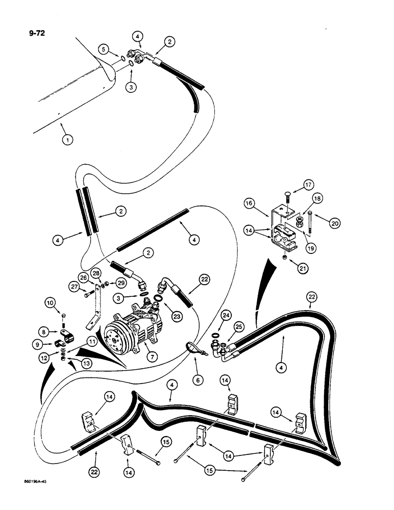 Схема запчастей Case W14C - (9-72) - CONDENSER AND COMPRESSOR TO EVAPORATOR CORE (09) - CHASSIS/ATTACHMENTS