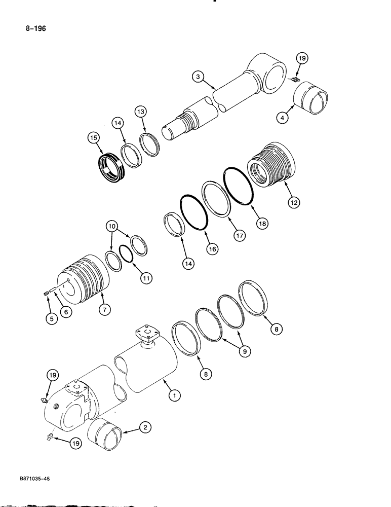 Схема запчастей Case 888 - (8-196) - TOOL CYLINDER (08) - HYDRAULICS