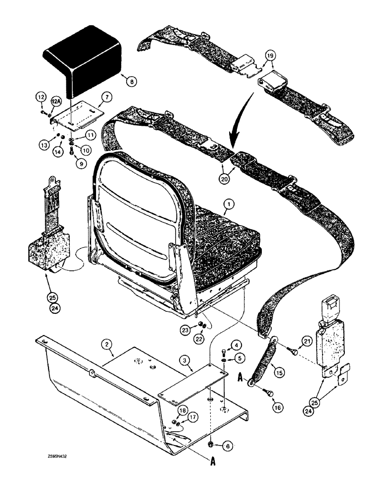 Схема запчастей Case 1155E - (9-070) - SEAT, SEAT BELTS, AND ARMRESTS (09) - CHASSIS/ATTACHMENTS