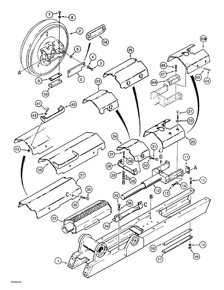 Схема запчастей Case 1150E - (5-10) - IDLER AND RECOIL SYSTEM MOUNTING (11) - TRACKS/STEERING