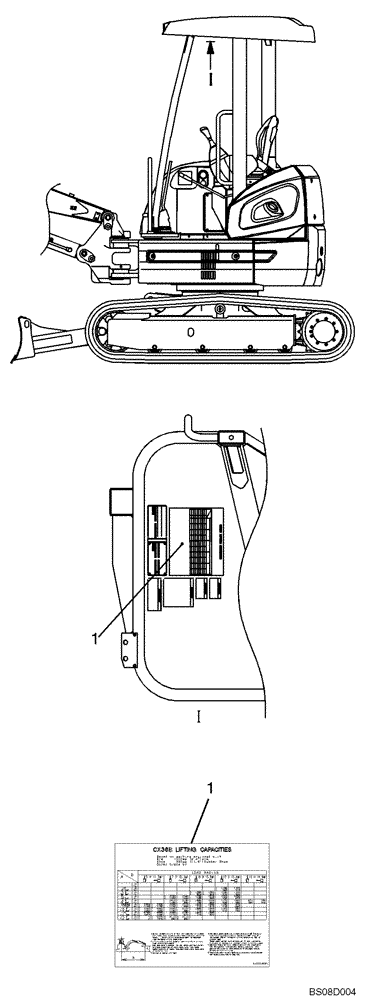 Схема запчастей Case CX36B - (06-020[00]) - NAME PLATE INSTALLATION (STD ARM FOR CANOPY) (PX22T00077F1) NAME-PLATE