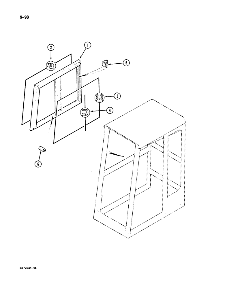 Схема запчастей Case 125B - (9-098) - CAB, SLIDING WINDOW, IF USED (09) - CHASSIS