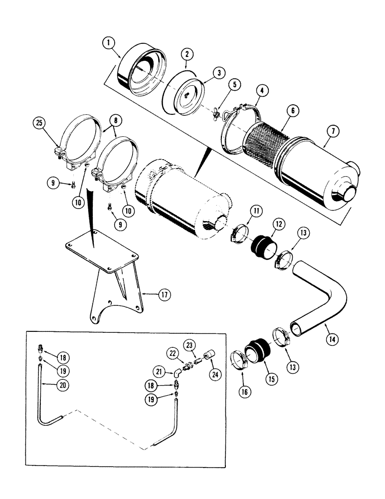 Схема запчастей Case 50 - (2-14) - AIR CLEANER AND ATTACHING PARTS FOR: CASE 504BDT DIESEL ENGINE (02) - ENGINE