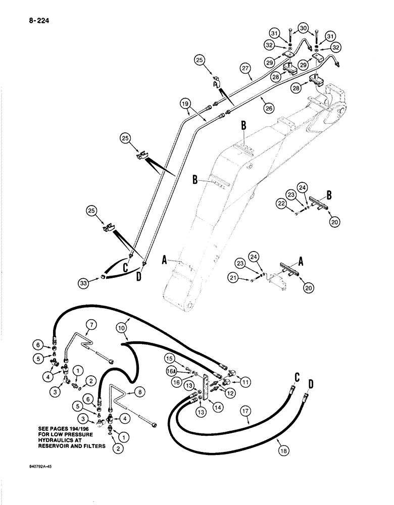 Схема запчастей Case 1187B - (8-224) - ROTARY CUTTER HYDRAULIC CIRCUIT, TUBES AT BOOM (08) - HYDRAULICS