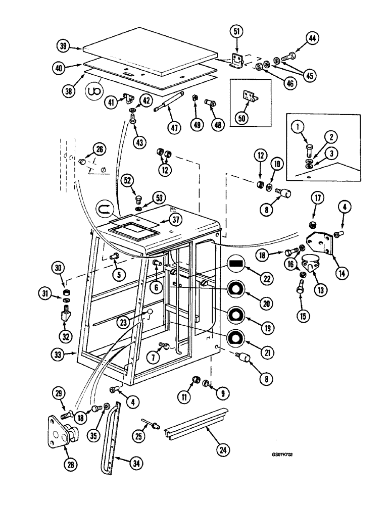 Схема запчастей Case 220B - (9-082) - CAB, CAB FRAME AND RELATED PARTS, P.I.N. 03202 AND AFTER (09) - CHASSIS